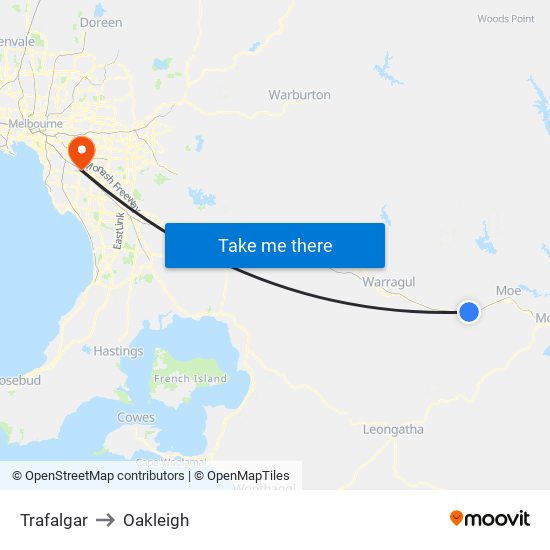 Trafalgar to Oakleigh map