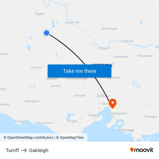 Turriff to Oakleigh map