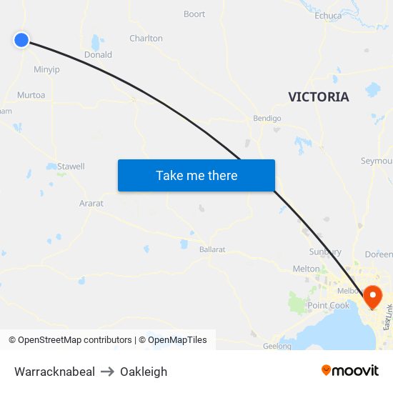 Warracknabeal to Oakleigh map