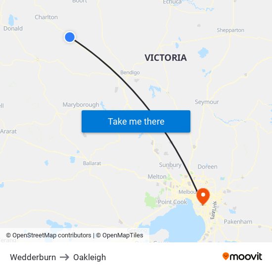 Wedderburn to Oakleigh map