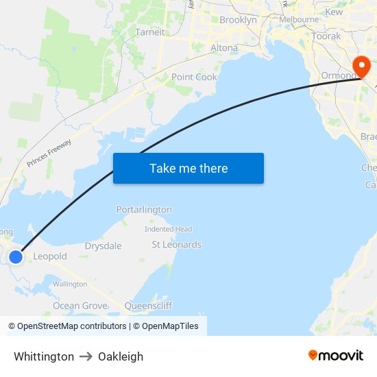 Whittington to Oakleigh map