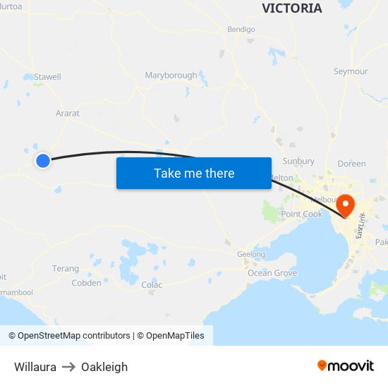 Willaura to Oakleigh map