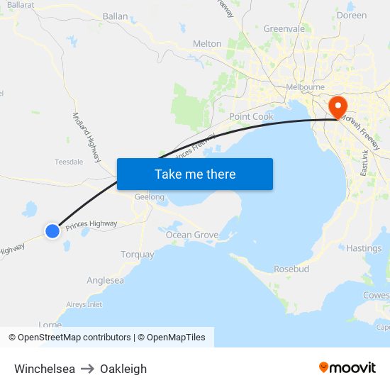 Winchelsea to Oakleigh map