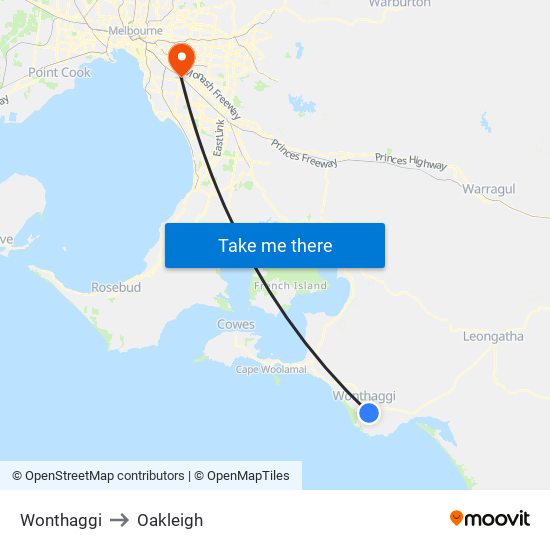 Wonthaggi to Oakleigh map