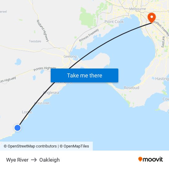 Wye River to Oakleigh map