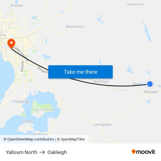 Yallourn North to Oakleigh map