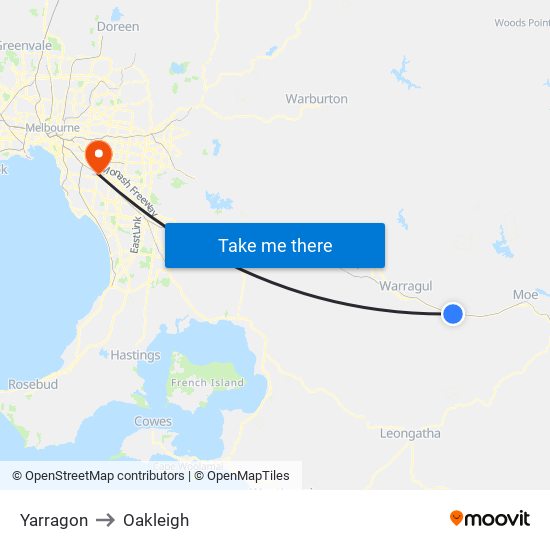 Yarragon to Oakleigh map