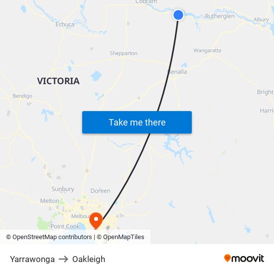 Yarrawonga to Oakleigh map