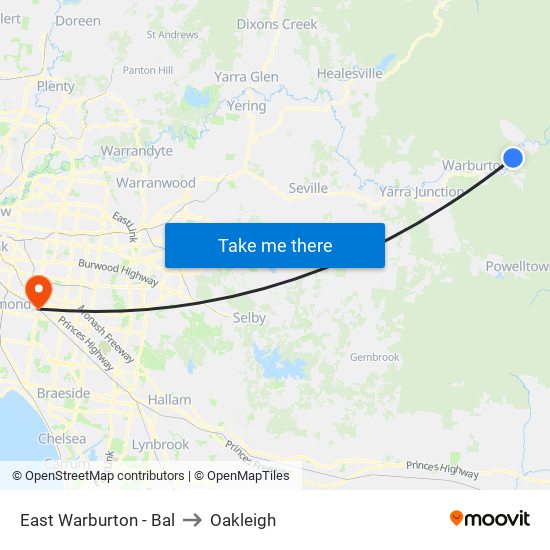 East Warburton - Bal to Oakleigh map