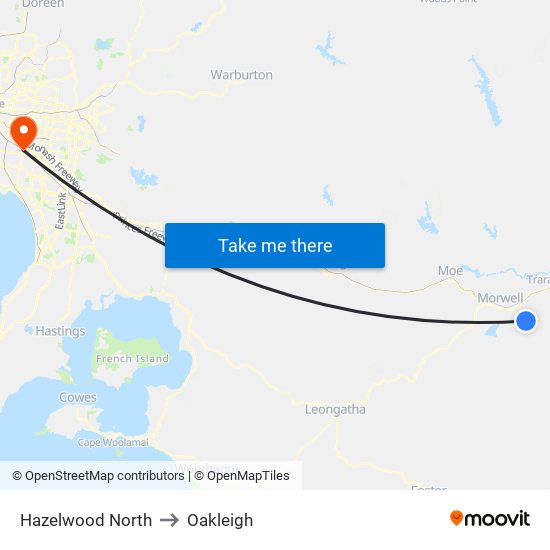 Hazelwood North to Oakleigh map