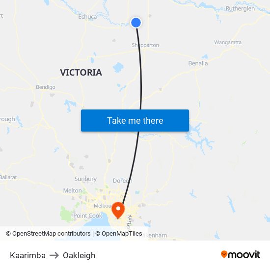 Kaarimba to Oakleigh map