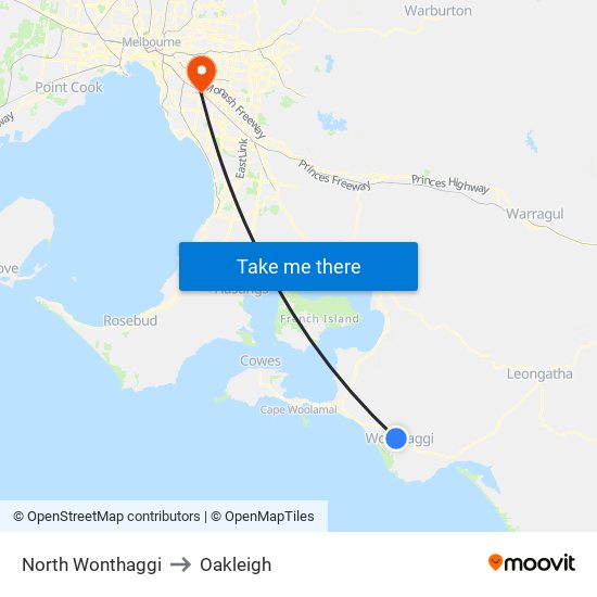 North Wonthaggi to Oakleigh map