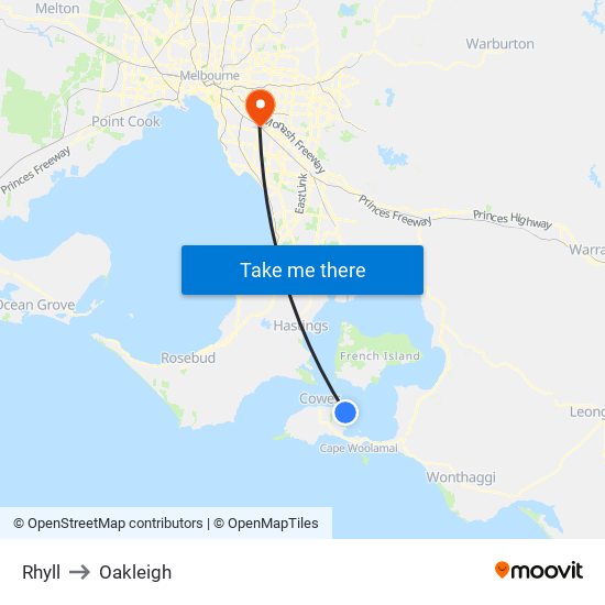 Rhyll to Oakleigh map