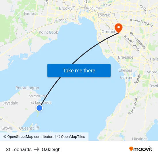 St Leonards to Oakleigh map