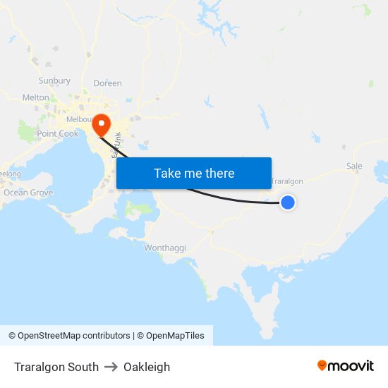 Traralgon South to Oakleigh map