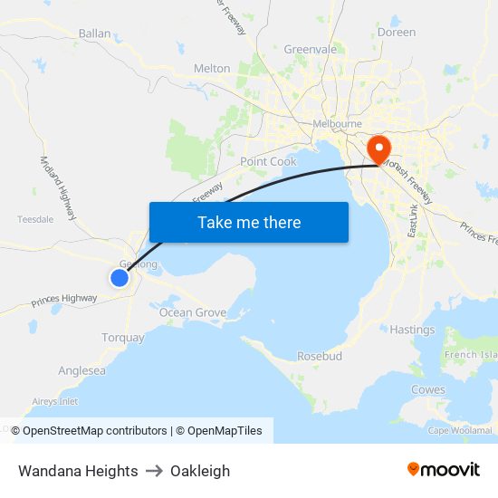 Wandana Heights to Oakleigh map