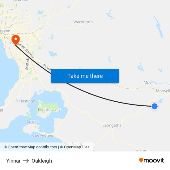 Yinnar to Oakleigh map