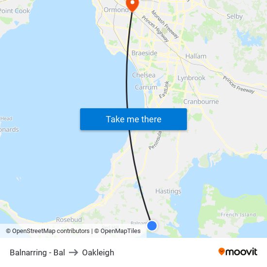 Balnarring - Bal to Oakleigh map