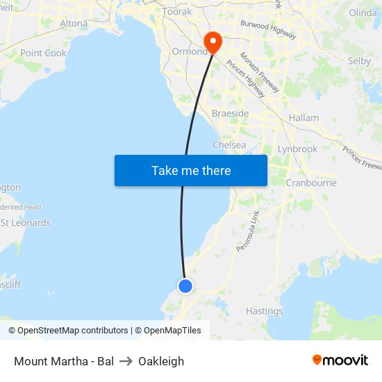 Mount Martha - Bal to Oakleigh map