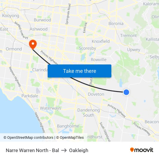 Narre Warren North - Bal to Oakleigh map