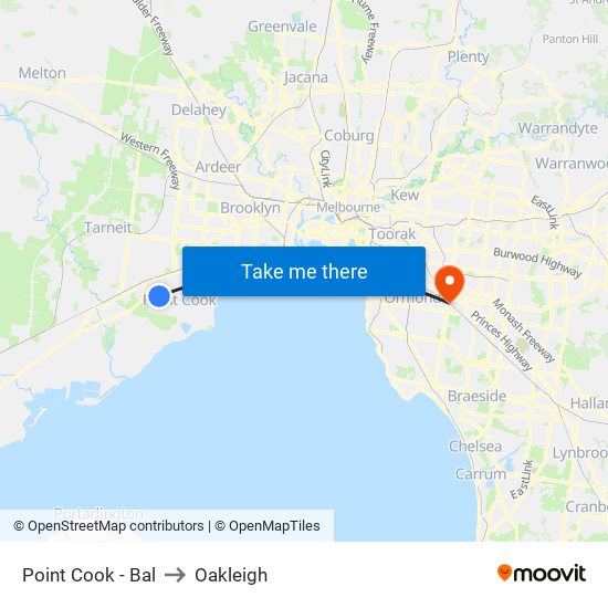 Point Cook - Bal to Oakleigh map
