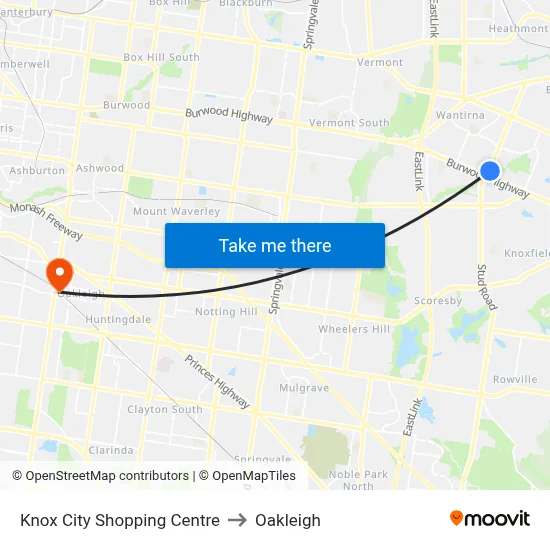 Knox City Shopping Centre to Oakleigh map