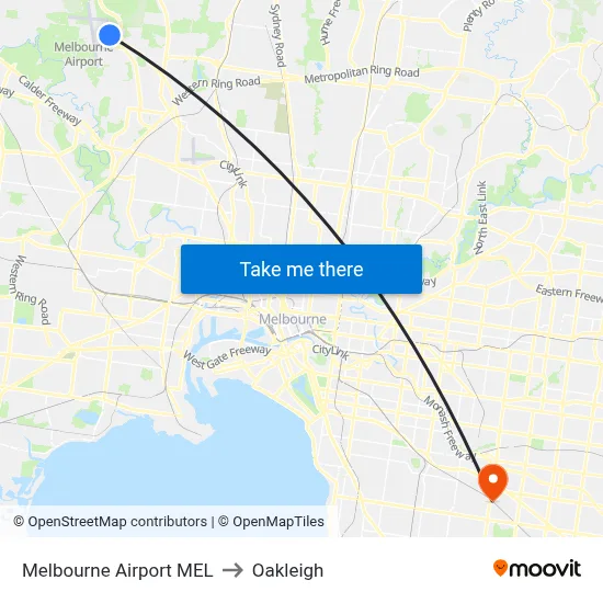 Melbourne Airport MEL to Oakleigh map