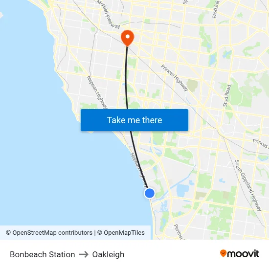 Bonbeach Station to Oakleigh map