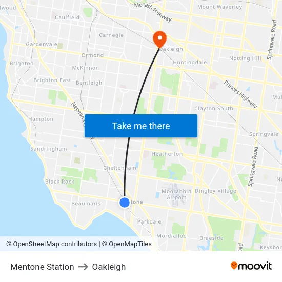 Mentone Station to Oakleigh map