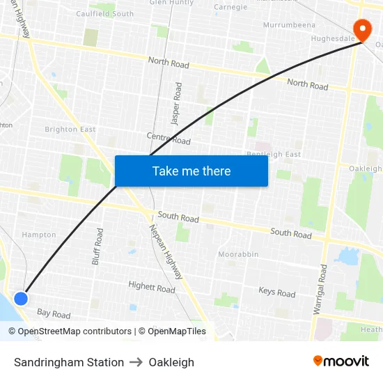Sandringham Station to Oakleigh map