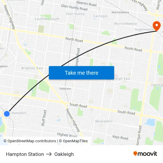 Hampton Station to Oakleigh map