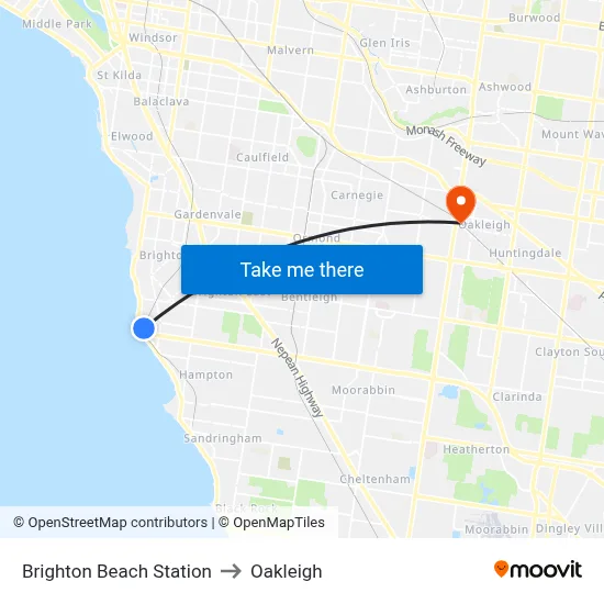 Brighton Beach Station to Oakleigh map