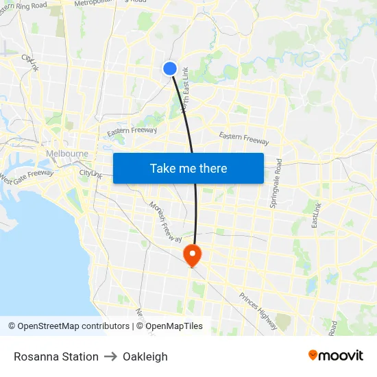 Rosanna Station to Oakleigh map