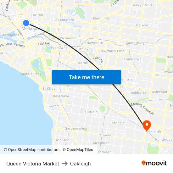 Queen Victoria Market to Oakleigh map