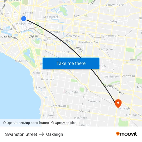 Swanston Street to Oakleigh map