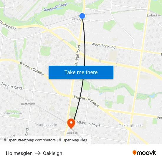 Holmesglen to Oakleigh map