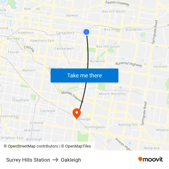 Surrey Hills Station to Oakleigh map