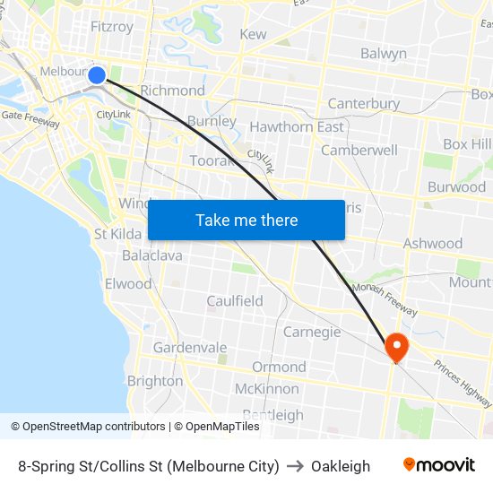 8-Spring St/Collins St (Melbourne City) to Oakleigh map