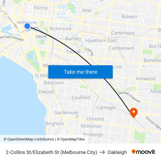 2-Collins St/Elizabeth St (Melbourne City) to Oakleigh map