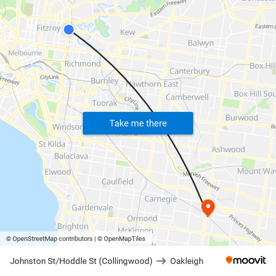 Johnston St/Hoddle St (Collingwood) to Oakleigh map