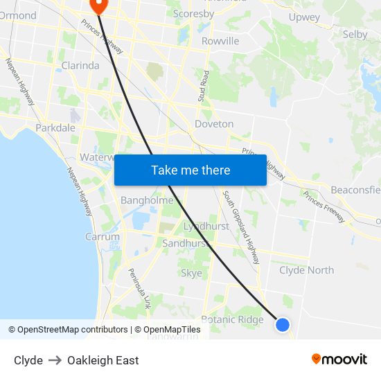 Clyde to Oakleigh East map