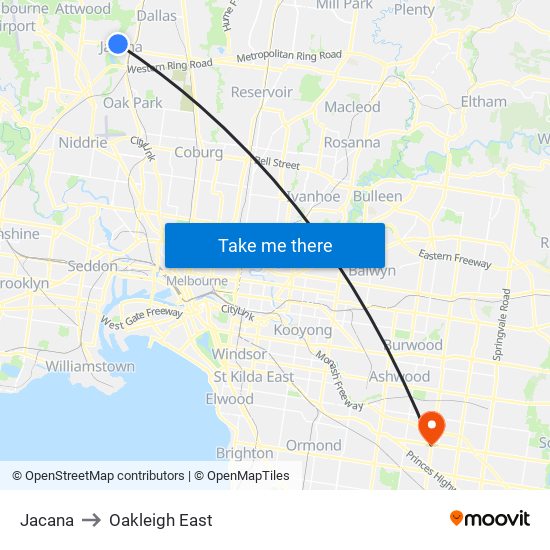 Jacana to Oakleigh East map