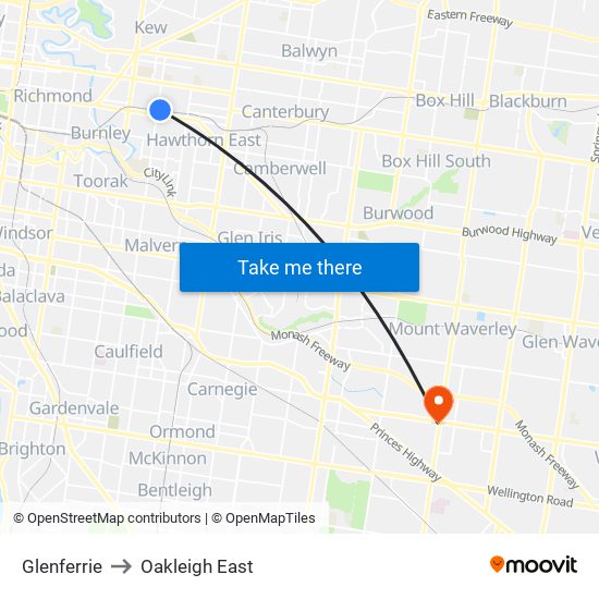 Glenferrie to Oakleigh East map