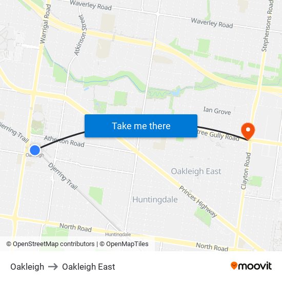 Oakleigh to Oakleigh East map