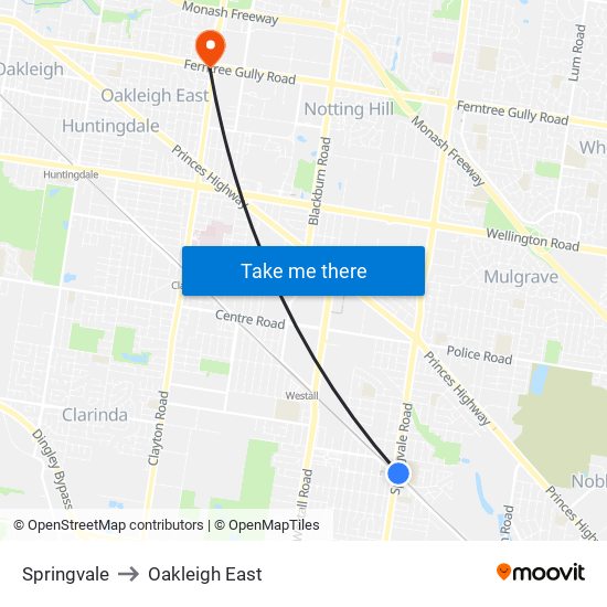 Springvale to Oakleigh East map