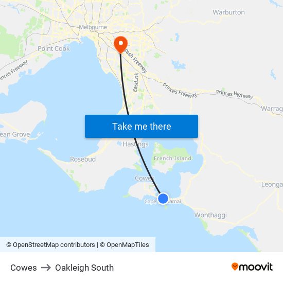 Cowes to Oakleigh South map