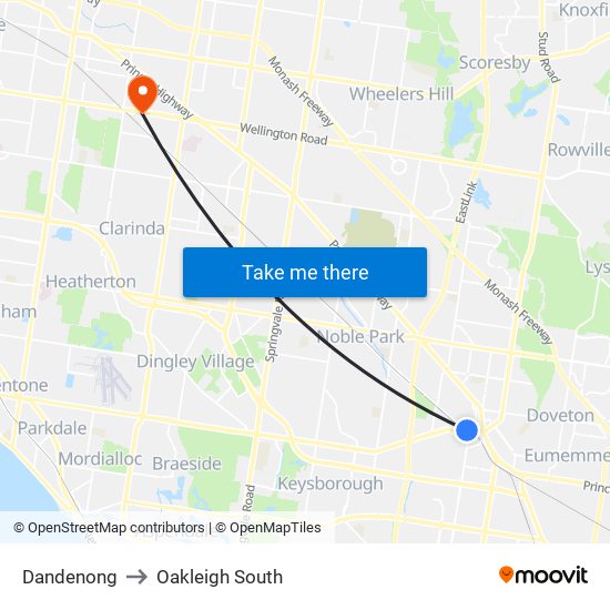 Dandenong to Oakleigh South map