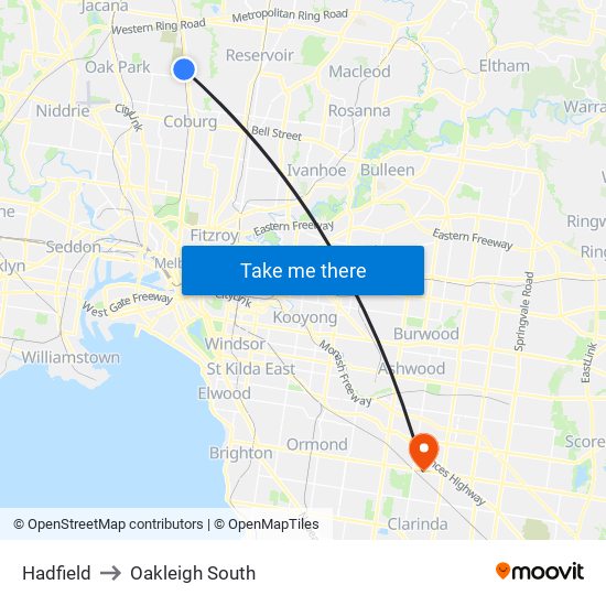 Hadfield to Oakleigh South map