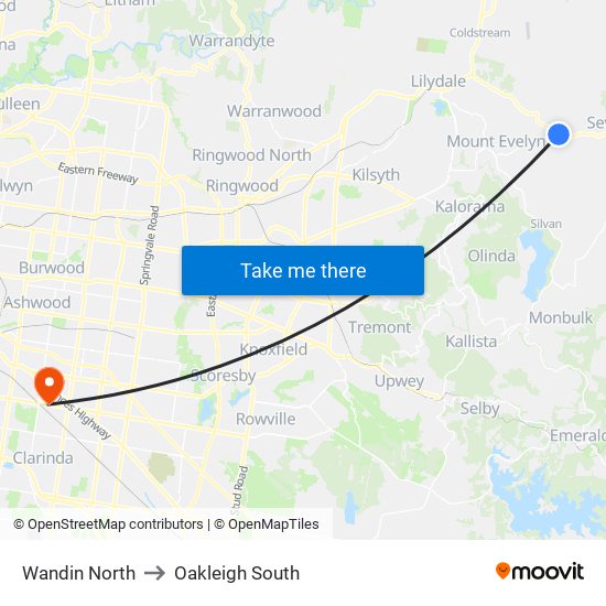 Wandin North to Oakleigh South map