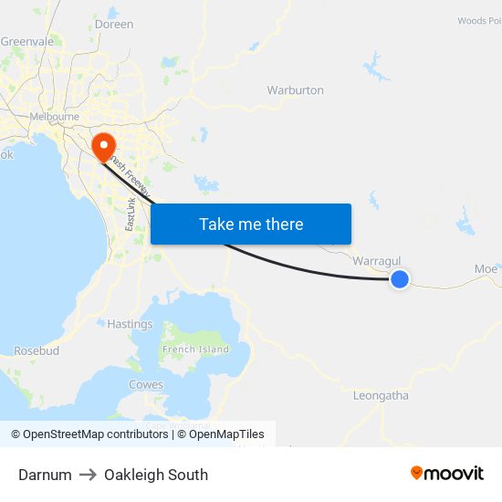 Darnum to Oakleigh South map